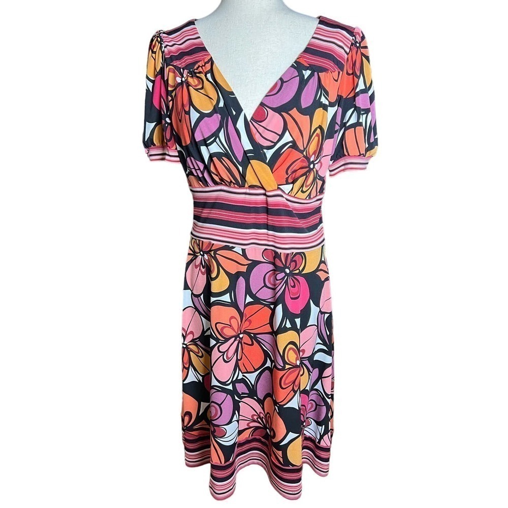 Rabbit Rabbit Rabbit Design V Neck Fit & Flare Midi Dress, Short Sleeve, size 12